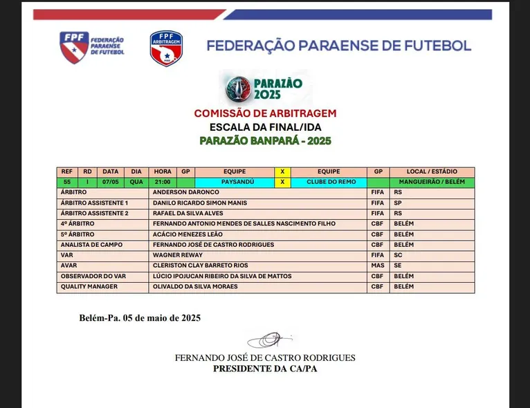 arbitro-re-pa-2025 Anderson Daronco apita o primeiro Re-Pa da final do Parazão 2025