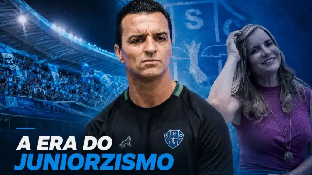 Júnior Rocha e a jornalista Syanne Neno em arte especial sobre a nova fase do Paysandu e a “Era do Juniorzismo”.
